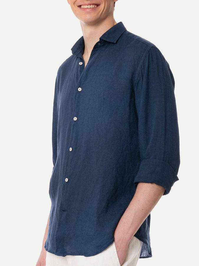 Mc2 Saint Barth Camicia Da Uomo Pamplona In Lino Blu Navy