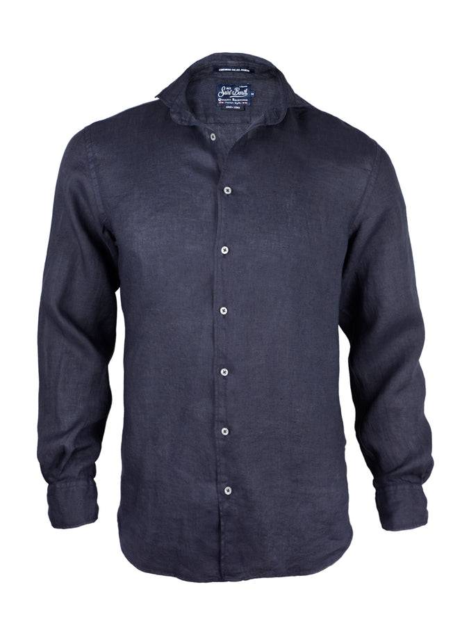 Mc2 Saint Barth Camicia Da Uomo Pamplona In Lino Blu Navy