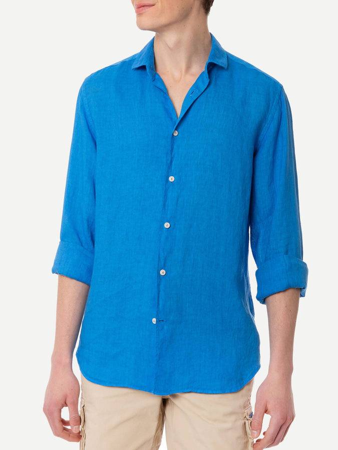 Mc2 Saint Barth Camicia Da Uomo Pamplona In Lino Bluette
