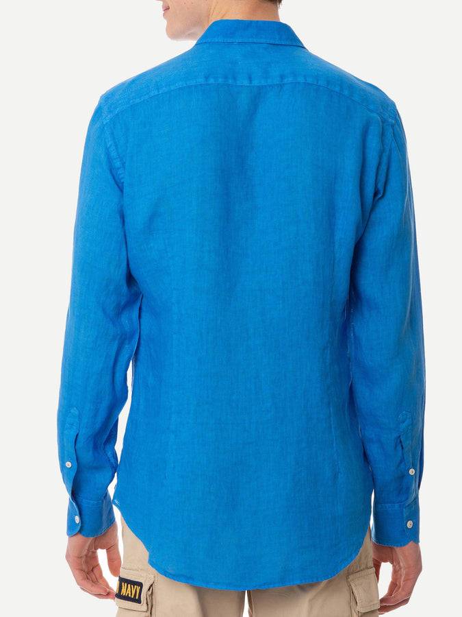 Mc2 Saint Barth Camicia Da Uomo Pamplona In Lino Bluette