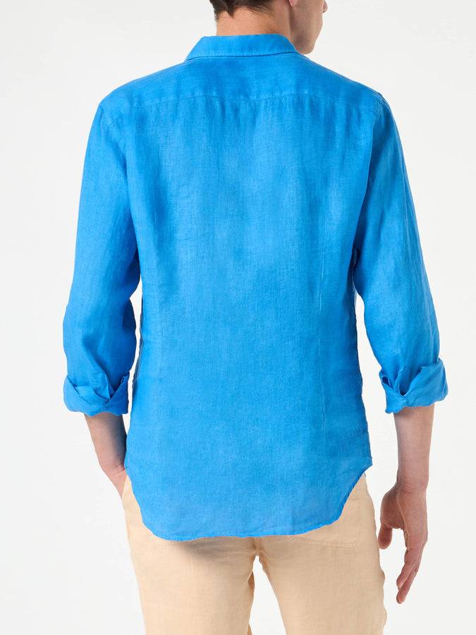 Mc2 Saint Barth Camicia Da Uomo Pamplona In Lino Bluette