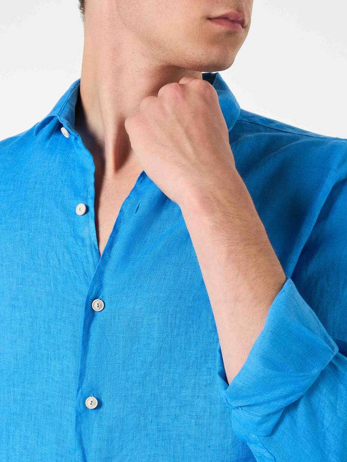 Mc2 Saint Barth Camicia Da Uomo Pamplona In Lino Bluette