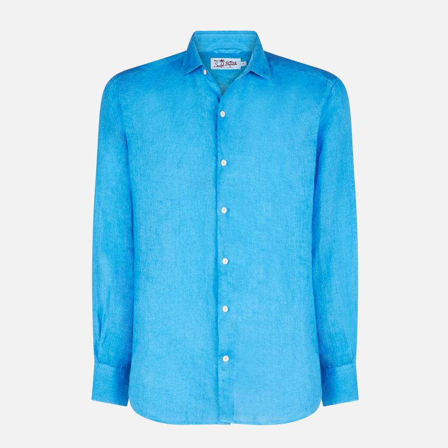 Mc2 Saint Barth Camicia Da Uomo Pamplona In Lino Bluette