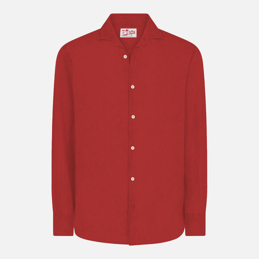 Mc2 Saint Barth Camicia Da Uomo Pamplona In Lino Bordeaux