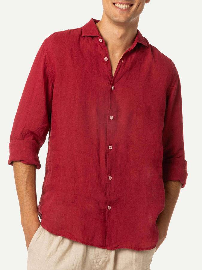 Mc2 Saint Barth Camicia da uomo Pamplona in lino bordeaux