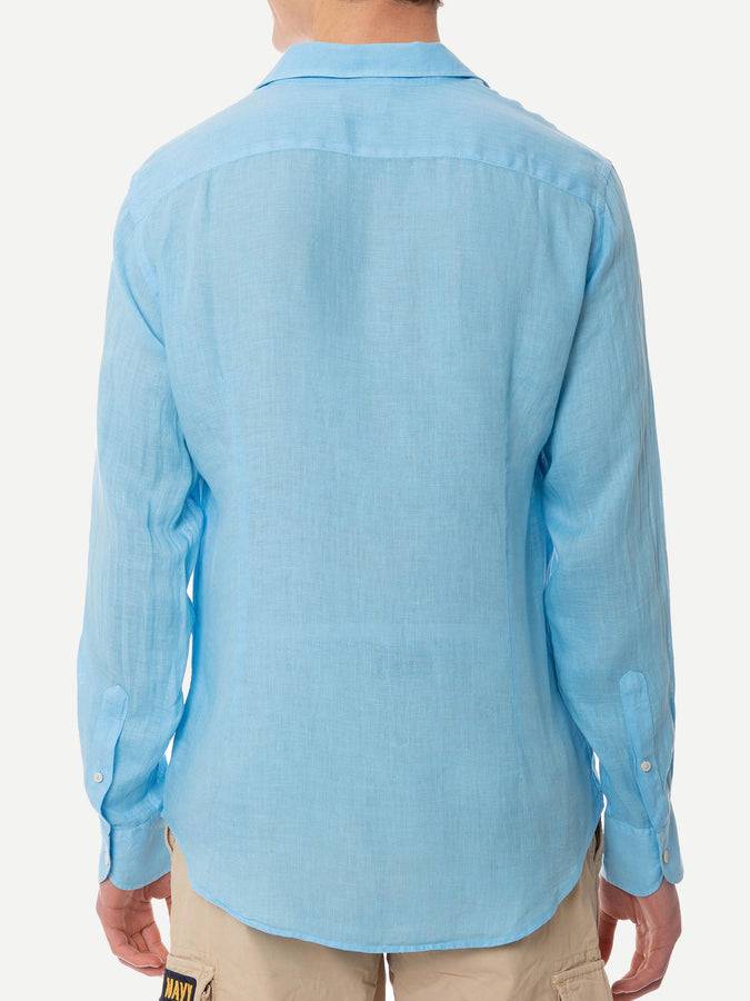 Mc2 Saint Barth Camicia Da Uomo Pamplona In Lino Celeste