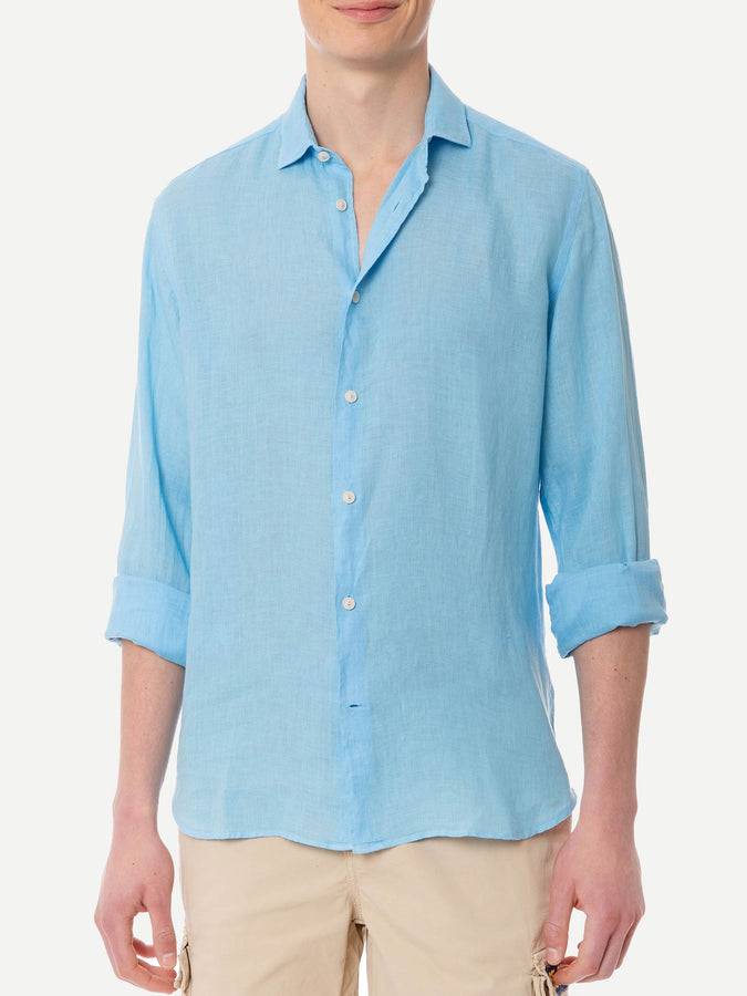 Mc2 Saint Barth Camicia da uomo Pamplona in lino celeste
