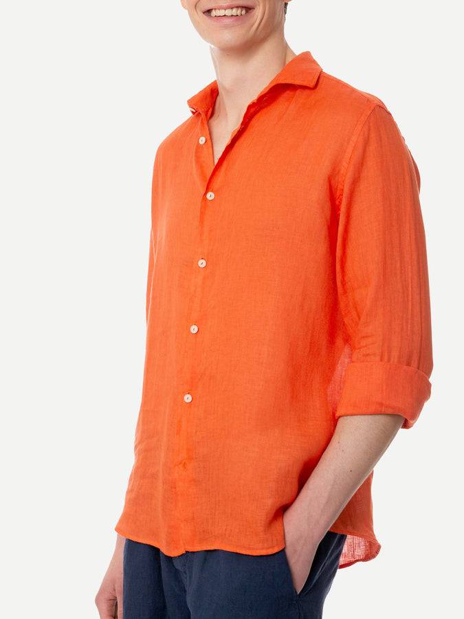 Mc2 Saint Barth Camicia Da Uomo Pamplona In Lino Color Arancio Acqua