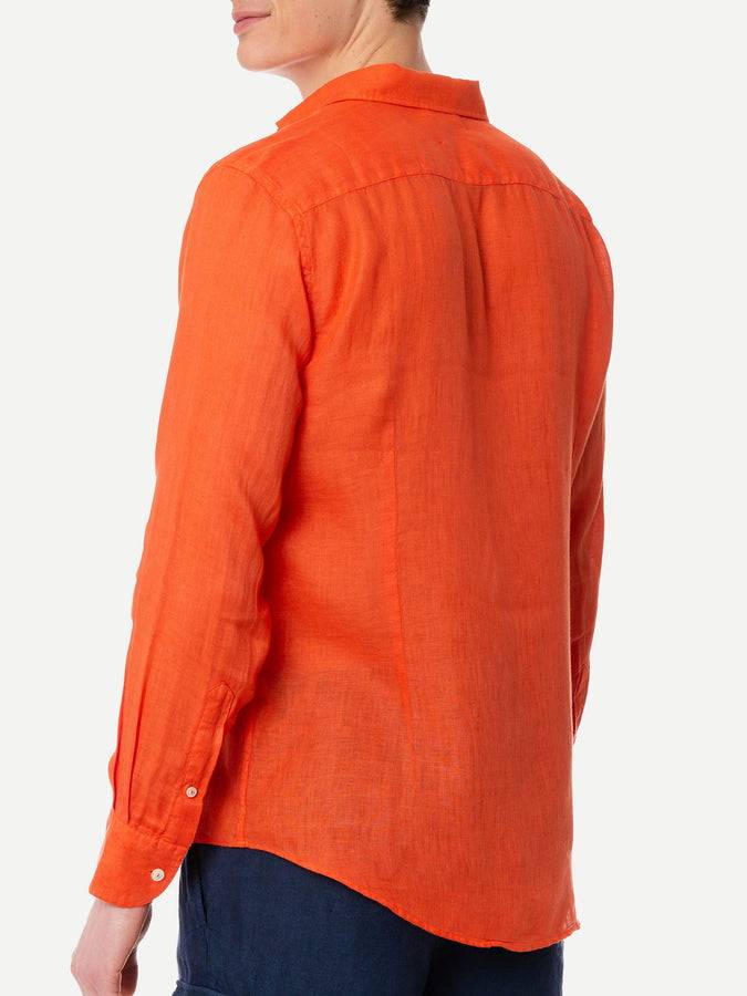 Mc2 Saint Barth Camicia Da Uomo Pamplona In Lino Color Arancio Acqua