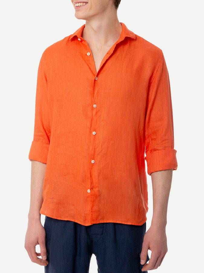 Mc2 Saint Barth Camicia da uomo Pamplona in lino color arancio acqua