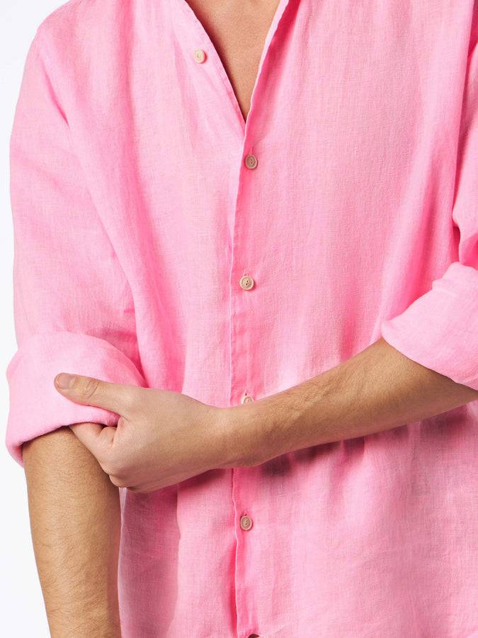 Mc2 Saint Barth Camicia Da Uomo Pamplona In Lino Color Rosa Fluo