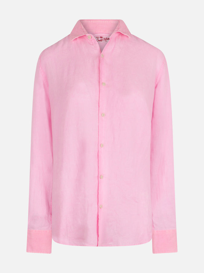 Mc2 Saint Barth Camicia Da Uomo Pamplona In Lino Color Rosa Fluo