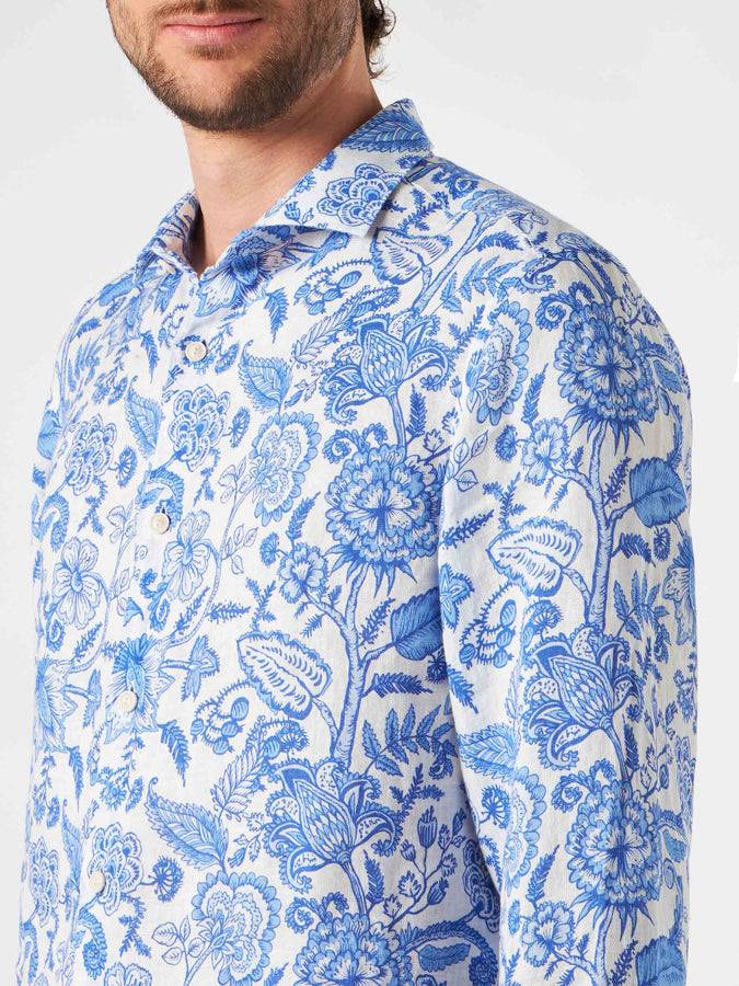 Mc2 Saint Barth Camicia Da Uomo Pamplona In Lino Con Stampa Fiori