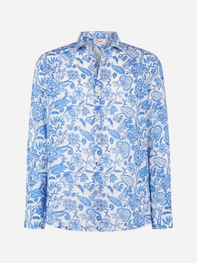 Mc2 Saint Barth Camicia Da Uomo Pamplona In Lino Con Stampa Fiori