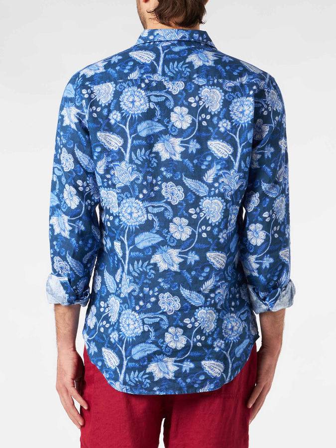 Mc2 Saint Barth Camicia Da Uomo Pamplona In Lino Con Stampa Fiori