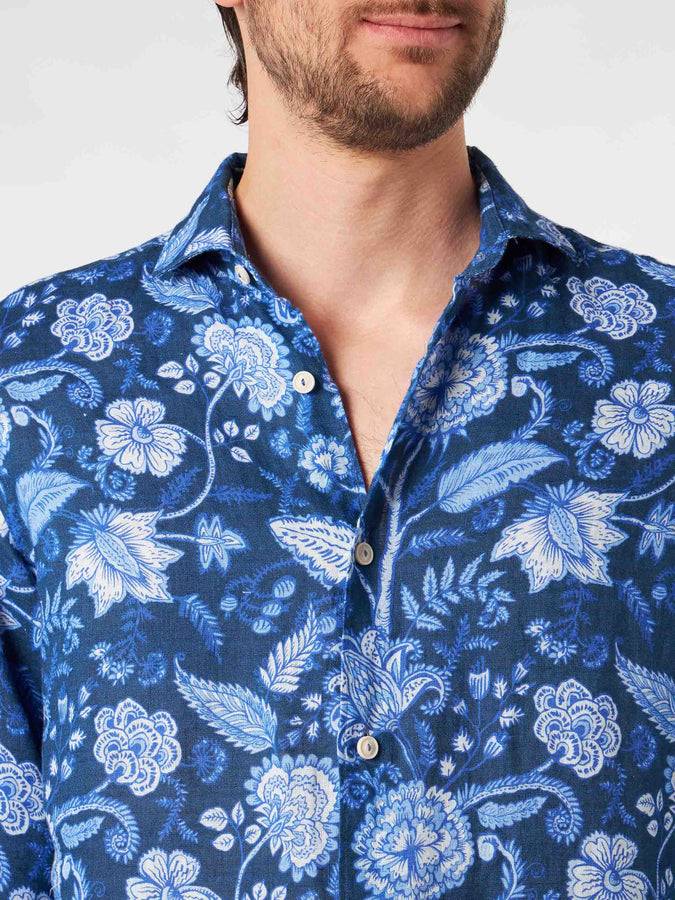 Mc2 Saint Barth Camicia Da Uomo Pamplona In Lino Con Stampa Fiori