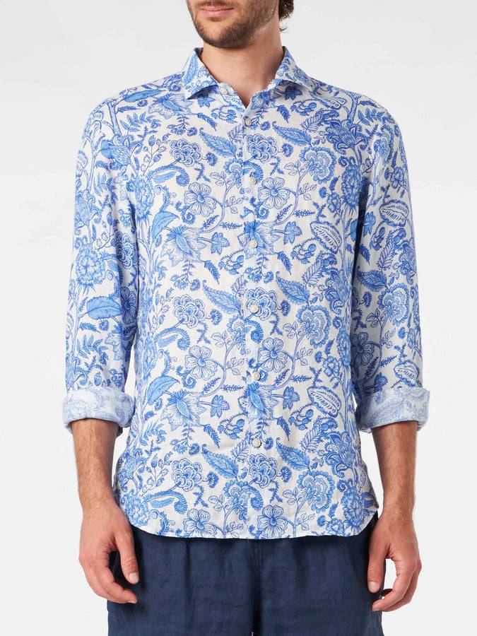 Mc2 Saint Barth Camicia da uomo Pamplona in lino con stampa fiori