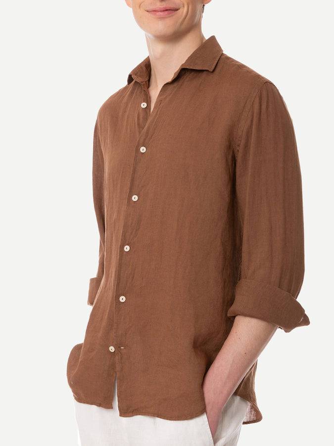 Mc2 Saint Barth Camicia Da Uomo Pamplona In Lino Marrone