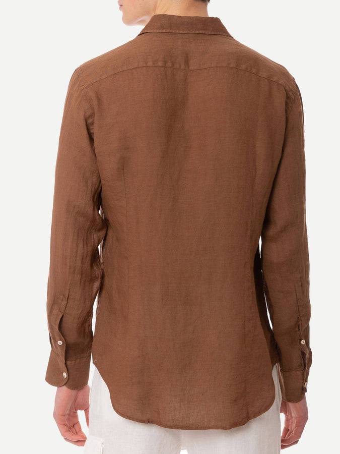 Mc2 Saint Barth Camicia Da Uomo Pamplona In Lino Marrone