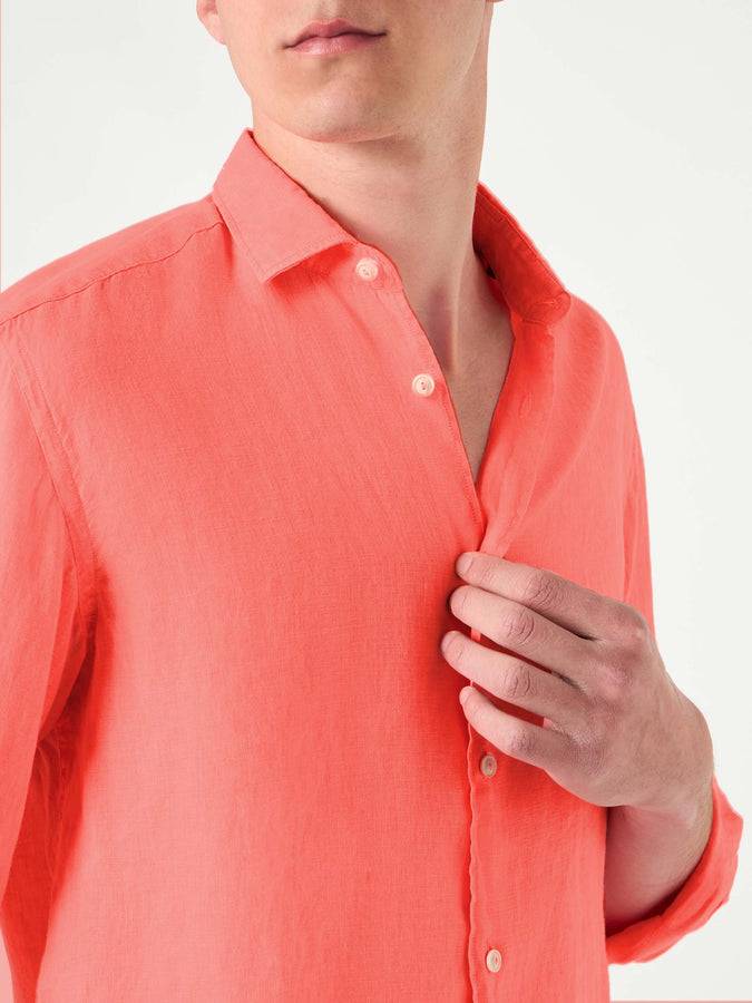 Mc2 Saint Barth Camicia Da Uomo Pamplona In Lino Rosso Fluo