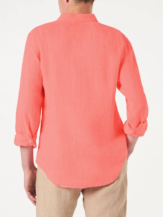 Mc2 Saint Barth Camicia Da Uomo Pamplona In Lino Rosso Fluo