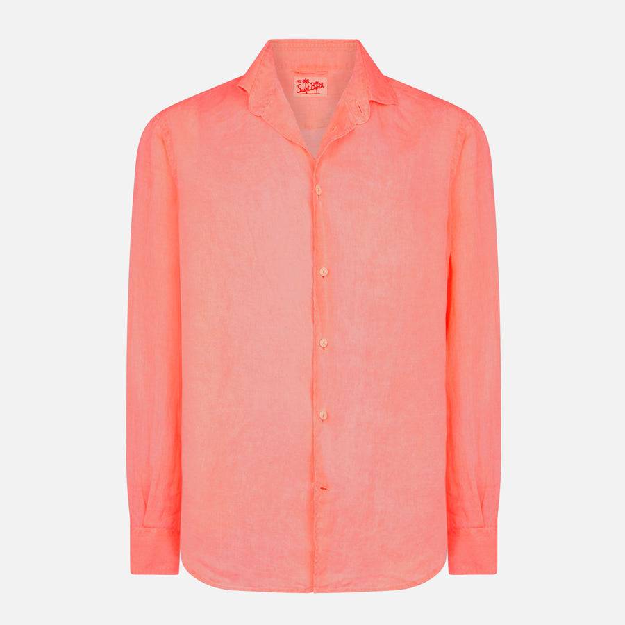 Mc2 Saint Barth Camicia Da Uomo Pamplona In Lino Rosso Fluo