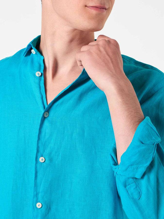 Mc2 Saint Barth Camicia Da Uomo Pamplona In Lino Turchese