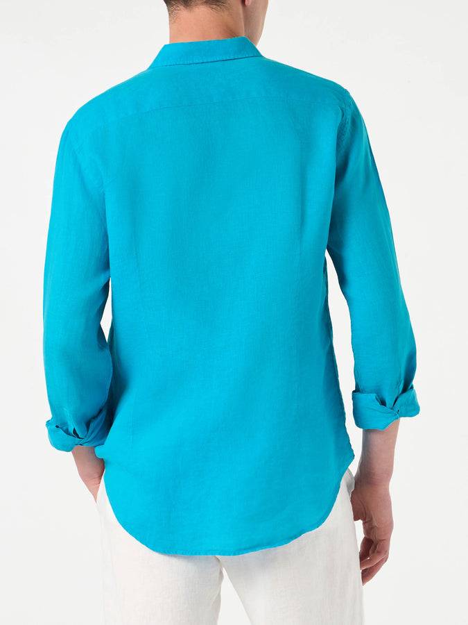 Mc2 Saint Barth Camicia Da Uomo Pamplona In Lino Turchese