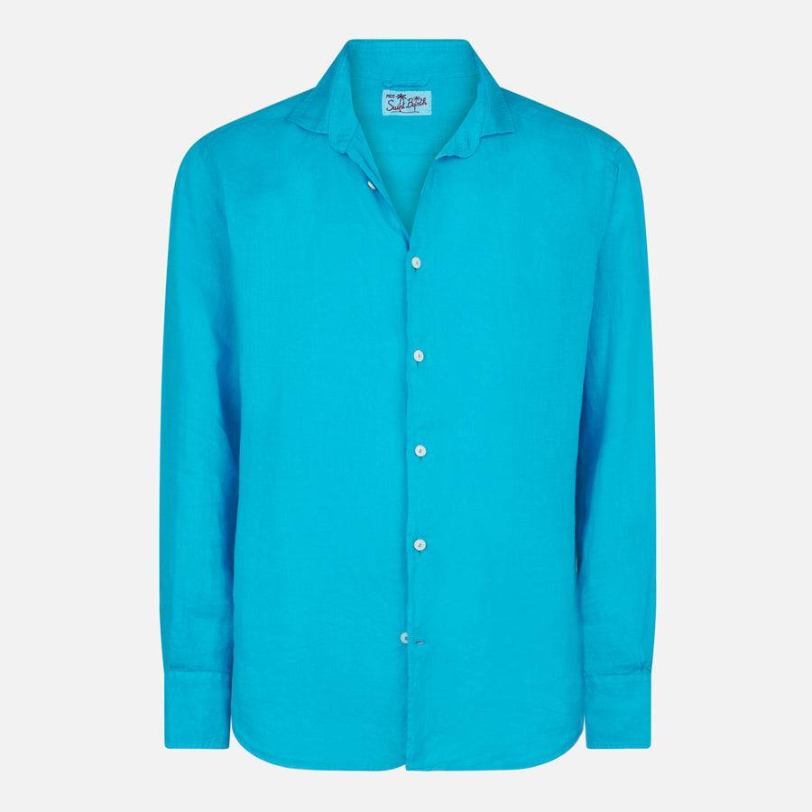 Mc2 Saint Barth Camicia Da Uomo Pamplona In Lino Turchese
