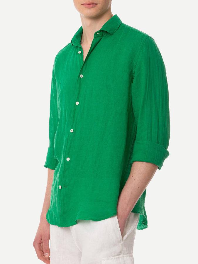 Mc2 Saint Barth Camicia Da Uomo Pamplona In Lino Verde