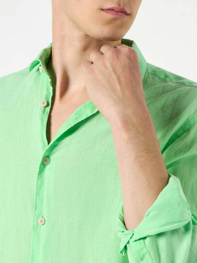 Mc2 Saint Barth Camicia Da Uomo Pamplona In Lino Verde Fluo Color Acqua