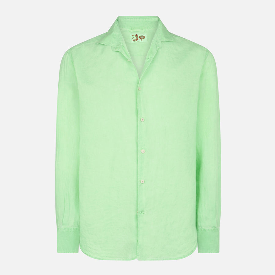 Mc2 Saint Barth Camicia Da Uomo Pamplona In Lino Verde Fluo Color Acqua