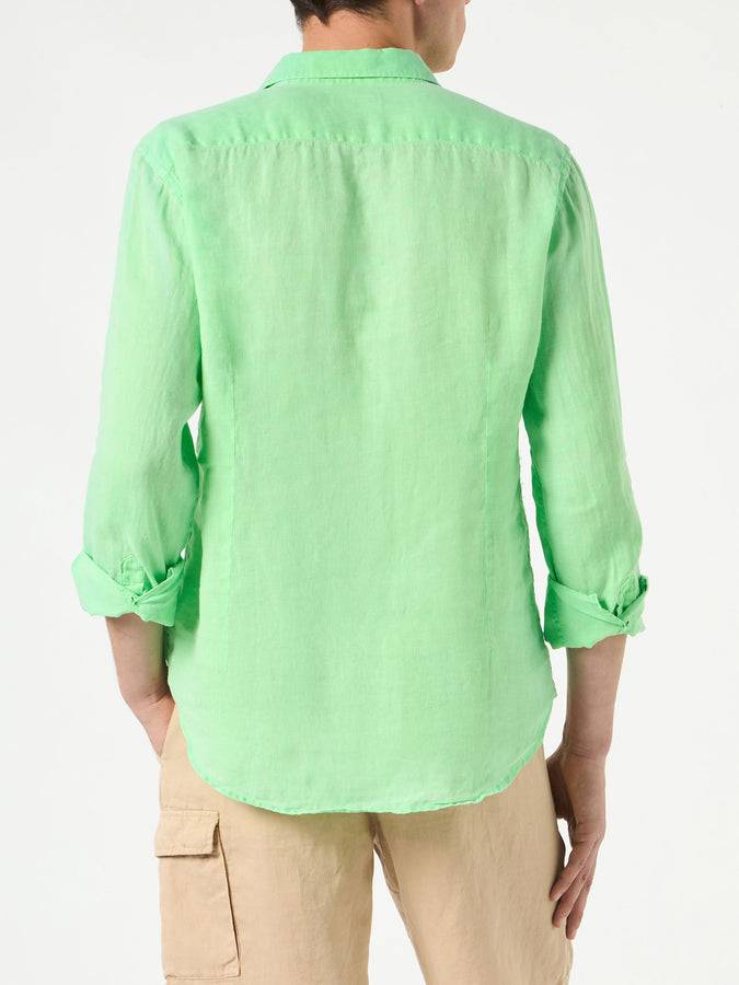 Mc2 Saint Barth Camicia Da Uomo Pamplona In Lino Verde Fluo Color Acqua