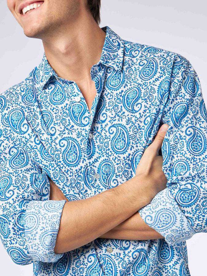 Mc2 Saint Barth Camicia Da Uomo Sikelia In Mussola Di Cotone Con Stampa Paisley