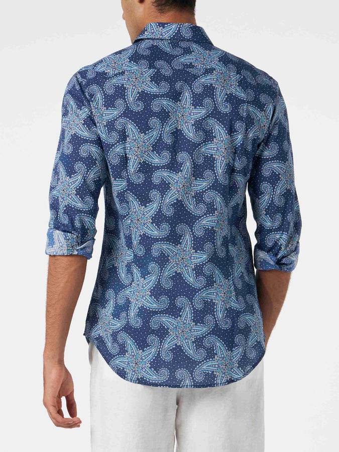 Mc2 Saint Barth Camicia Da Uomo Sikelia In Mussola Di Cotone Con Stampa Stelle Paisley