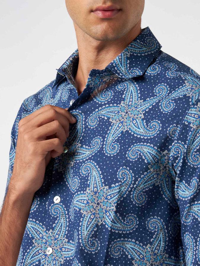 Mc2 Saint Barth Camicia Da Uomo Sikelia In Mussola Di Cotone Con Stampa Stelle Paisley