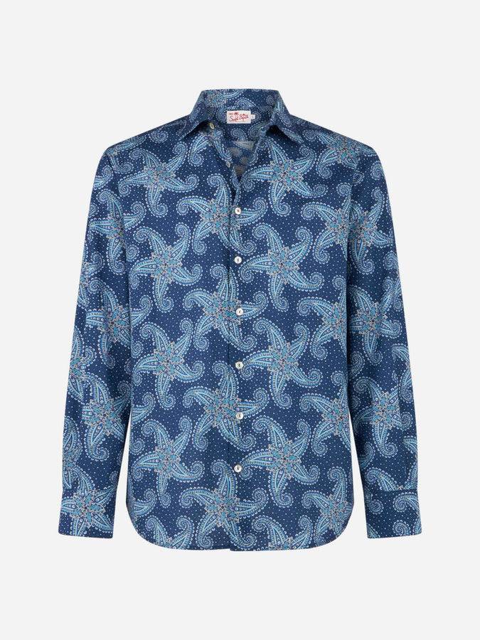Mc2 Saint Barth Camicia Da Uomo Sikelia In Mussola Di Cotone Con Stampa Stelle Paisley