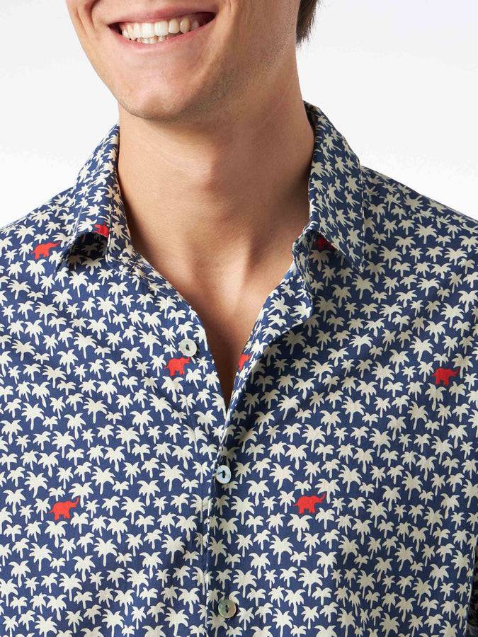 Mc2 Saint Barth Camicia Da Uomo Sikelia In Mussola Di Cotone Con Stampa Palme