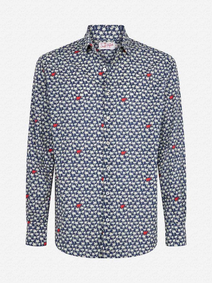 Mc2 Saint Barth Camicia Da Uomo Sikelia In Mussola Di Cotone Con Stampa Palme