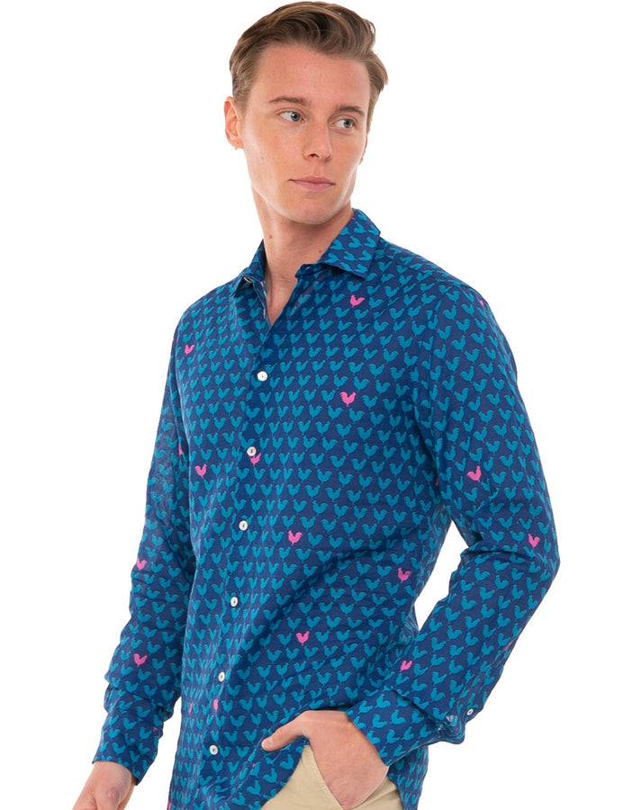 Mc2 Saint Barth Camicia Da Uomo Sikelia In Mussola Di Cotone Con Stampa Gallo