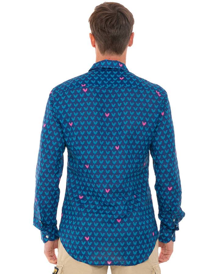 Mc2 Saint Barth Camicia Da Uomo Sikelia In Mussola Di Cotone Con Stampa Gallo