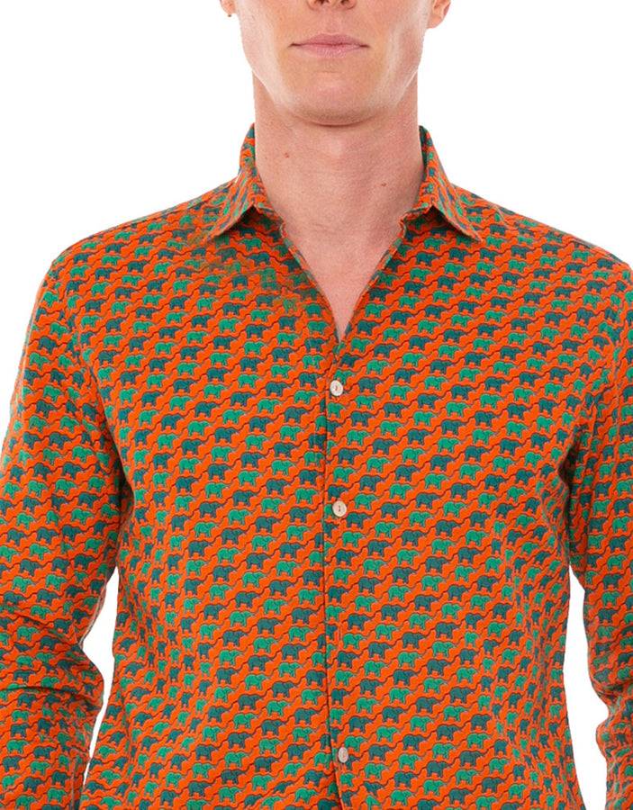 Mc2 Saint Barth Camicia Da Uomo Sikelia In Mussola Di Cotone Con Stampa Elefante