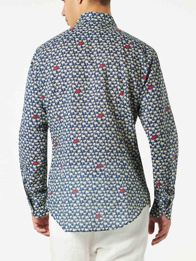 Mc2 Saint Barth Camicia Da Uomo Sikelia In Mussola Di Cotone Con Stampa Palme