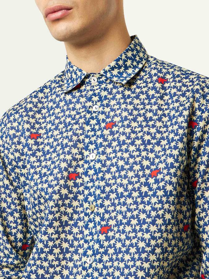 Mc2 Saint Barth Camicia Da Uomo Sikelia In Mussola Di Cotone Con Stampa Palme