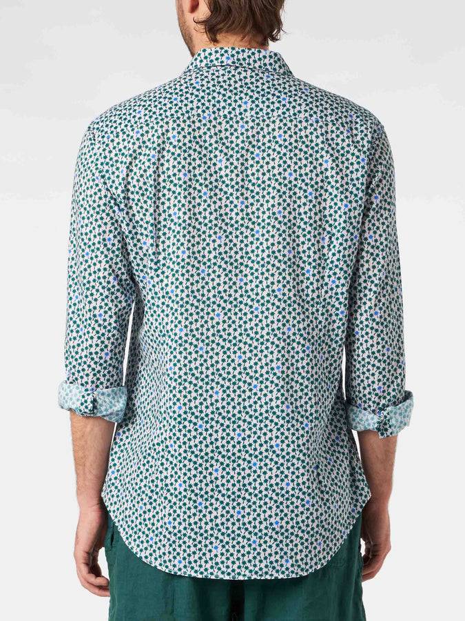 Mc2 Saint Barth Camicia Da Uomo Sikelia In Mussola Di Cotone Con Stampa Palme