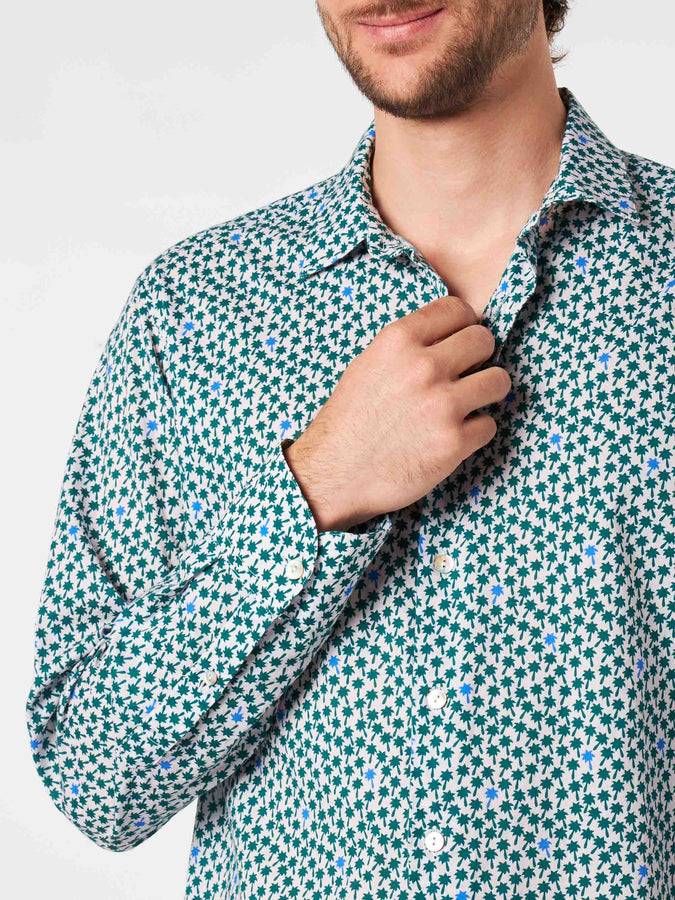Mc2 Saint Barth Camicia Da Uomo Sikelia In Mussola Di Cotone Con Stampa Palme