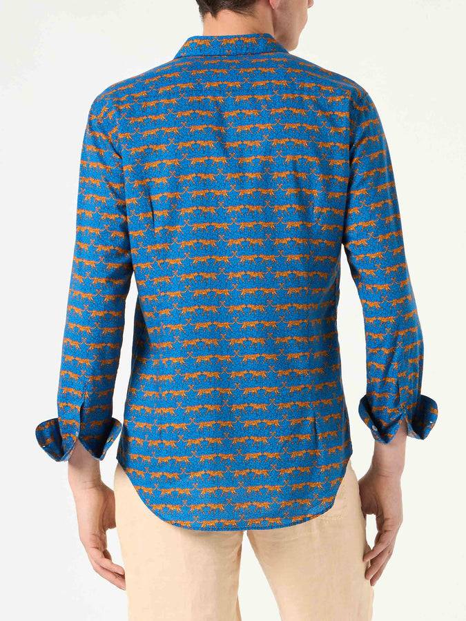 Mc2 Saint Barth Camicia Da Uomo Sikelia In Mussola Di Cotone Con Stampa Gatto Selvatico