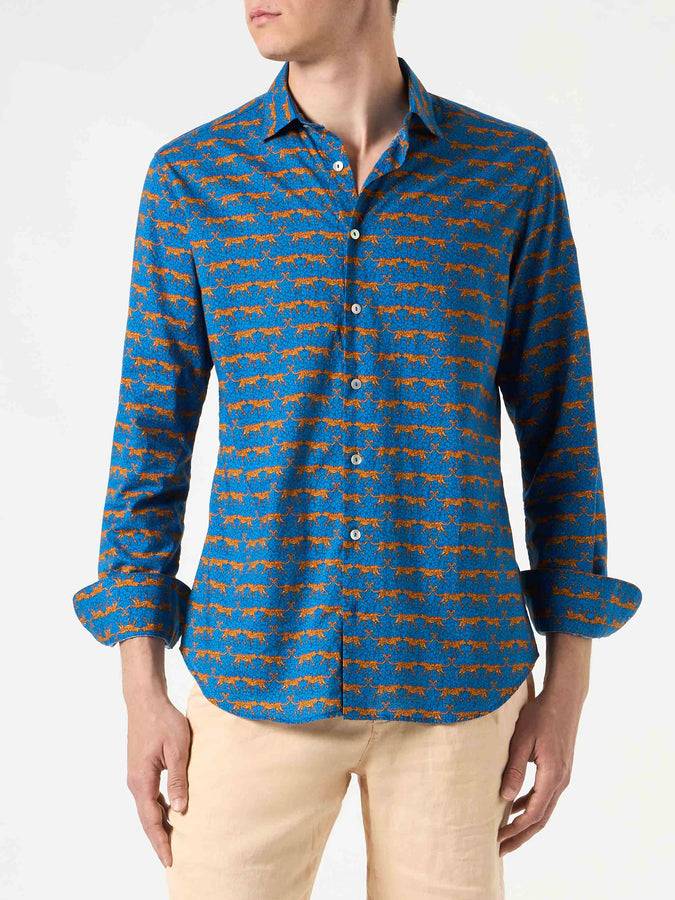 Mc2 Saint Barth Camicia da uomo Sikelia in mussola di cotone con stampa gatto selvatico
