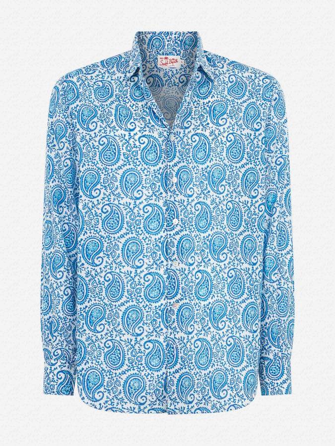 Mc2 Saint Barth Camicia Da Uomo Sikelia In Mussola Di Cotone Con Stampa Paisley