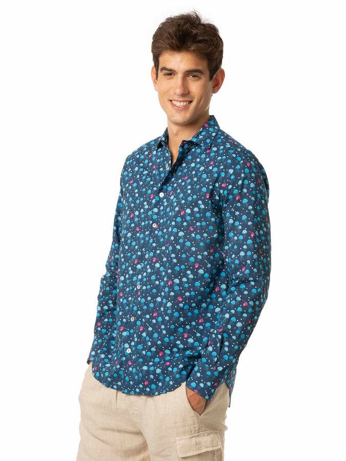 Mc2 Saint Barth Camicia Da Uomo Sikelia In Mussola Di Cotone Con Stampa Meduse